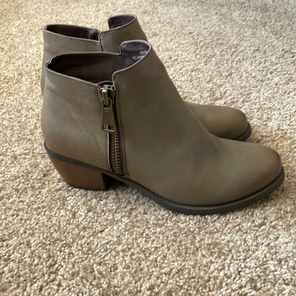 Madeline taupe chunky ankle boots.